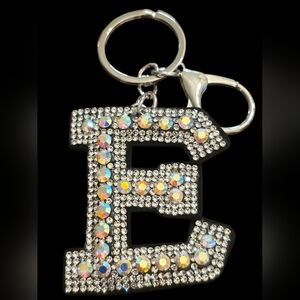 Sparkling "E" Initial Bag Charm Keychain